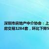 深圳市房地产中介协会：上周二手房交易1284套，环比下降5.1%