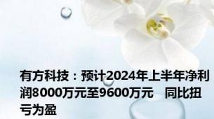 有方科技：预计2024年上半年净利润8000万元至9600万元   同比扭亏为盈