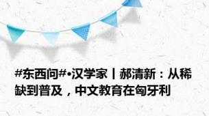 #东西问#·汉学家丨郝清新：从稀缺到普及，中文教育在匈牙利