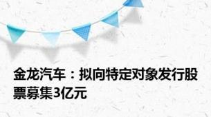 金龙汽车：拟向特定对象发行股票募集3亿元