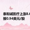 泰和诚医疗上涨8.68%，报0.94美元/股