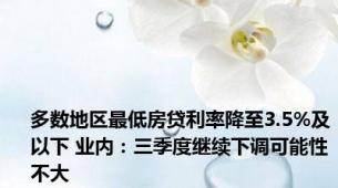 多数地区最低房贷利率降至3.5%及以下 业内：三季度继续下调可能性不大