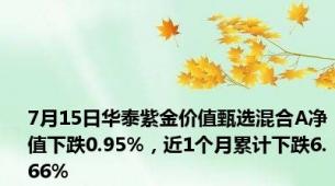 7月15日华泰紫金价值甄选混合A净值下跌0.95%，近1个月累计下跌6.66%