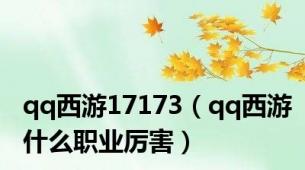 qq西游17173（qq西游什么职业厉害）