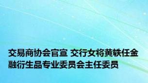 交易商协会官宣 交行女将黄轶任金融衍生品专业委员会主任委员