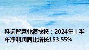 科远智慧业绩快报：2024年上半年净利润同比增长153.55%