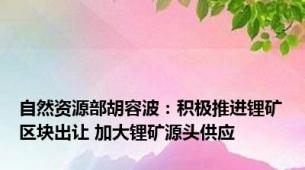 自然资源部胡容波：积极推进锂矿区块出让 加大锂矿源头供应