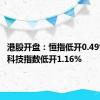 港股开盘：恒指低开0.49% 恒生科技指数低开1.16%