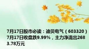 7月17日股市必读：迪贝电气（603320）7月17日收盘跌9.99%，主力净流出2683.78万元