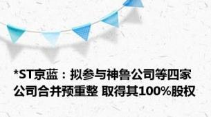 *ST京蓝：拟参与神鲁公司等四家公司合并预重整 取得其100%股权