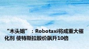 “木头姐”：Robotaxi将成重大催化剂 使特斯拉股价飙升10倍