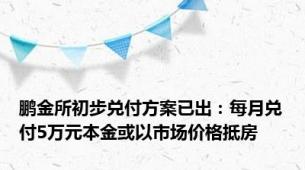 鹏金所初步兑付方案已出：每月兑付5万元本金或以市场价格抵房