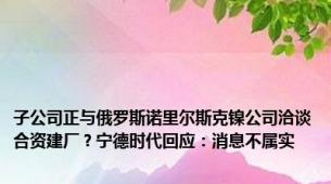 子公司正与俄罗斯诺里尔斯克镍公司洽谈合资建厂？宁德时代回应：消息不属实