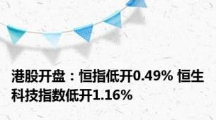 港股开盘：恒指低开0.49% 恒生科技指数低开1.16%