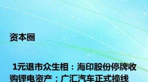 资本圈 | 1元退市众生相：海印股份停牌收购锂电资产；广汇汽车正式撞线