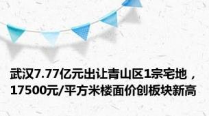 武汉7.77亿元出让青山区1宗宅地，17500元/平方米楼面价创板块新高