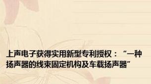 上声电子获得实用新型专利授权：“一种扬声器的线束固定机构及车载扬声器”