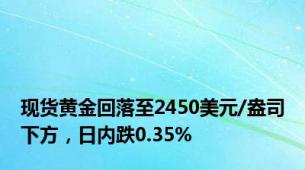 现货黄金回落至2450美元/盎司下方，日内跌0.35%