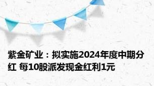 紫金矿业：拟实施2024年度中期分红 每10股派发现金红利1元