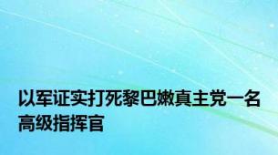 以军证实打死黎巴嫩真主党一名高级指挥官