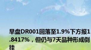 早盘DR001回落至1.9%下方报1.8417%，但仍与7天品种形成倒挂