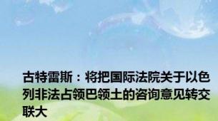 古特雷斯：将把国际法院关于以色列非法占领巴领土的咨询意见转交联大