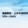 海昌新材：上半年净利同比预增70%—100%