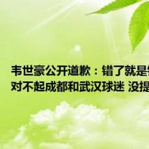 韦世豪公开道歉：错了就是错了！对不起成都和武汉球迷 没提邓涵文