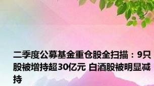 二季度公募基金重仓股全扫描：9只股被增持超30亿元 白酒股被明显减持