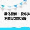 晨化股份：股东拟减持不超过280万股