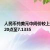 人民币兑美元中间价较上日调降20点至7.1335