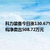 科力装备今日涨130.67% 二机构净卖出508.72万元