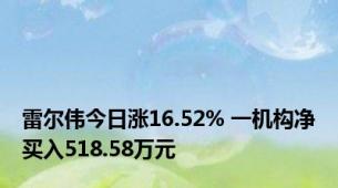 雷尔伟今日涨16.52% 一机构净买入518.58万元