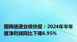 国网信通业绩快报：2024年半年度净利润同比下降6.95%