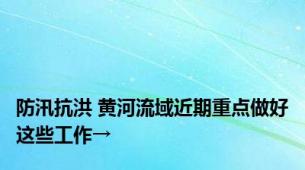 防汛抗洪 黄河流域近期重点做好这些工作→