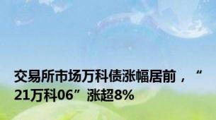 交易所市场万科债涨幅居前，“21万科06”涨超8%