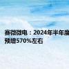 赛微微电：2024年半年度净利润预增570%左右