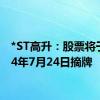 *ST高升：股票将于2024年7月24日摘牌