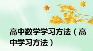 高中数学学习方法（高中学习方法）