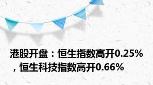 港股开盘：恒生指数高开0.25%，恒生科技指数高开0.66%