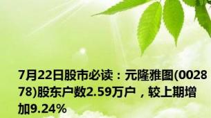 7月22日股市必读：元隆雅图(002878)股东户数2.59万户，较上期增加9.24%