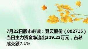 7月22日股市必读：登云股份（002715）当日主力资金净流出329.22万元，占总成交额7.1%