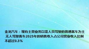 金龙汽车：现有主营业务以需人员驾驶的普通客车为主 无人驾驶客车2023年的销售收入占公司营业收入比例不超过0.3%