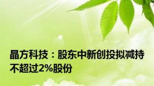 晶方科技：股东中新创投拟减持不超过2%股份