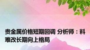 贵金属价格短期回调 分析师：料难改长期向上格局