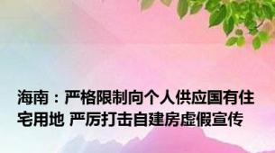 海南：严格限制向个人供应国有住宅用地 严厉打击自建房虚假宣传