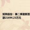 矩阵股份：第二季度新签订单金额21694.23万元