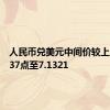 人民币兑美元中间价较上日调升37点至7.1321