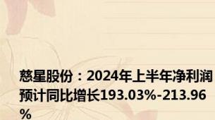 慈星股份：2024年上半年净利润预计同比增长193.03%-213.96%