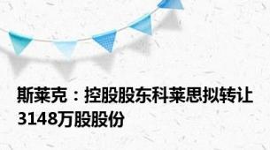 斯莱克：控股股东科莱思拟转让3148万股股份